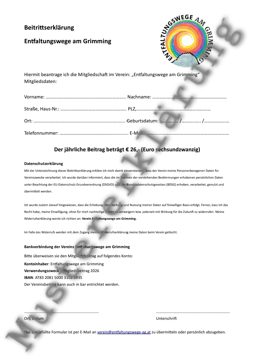 Beitrittserklärung Verein