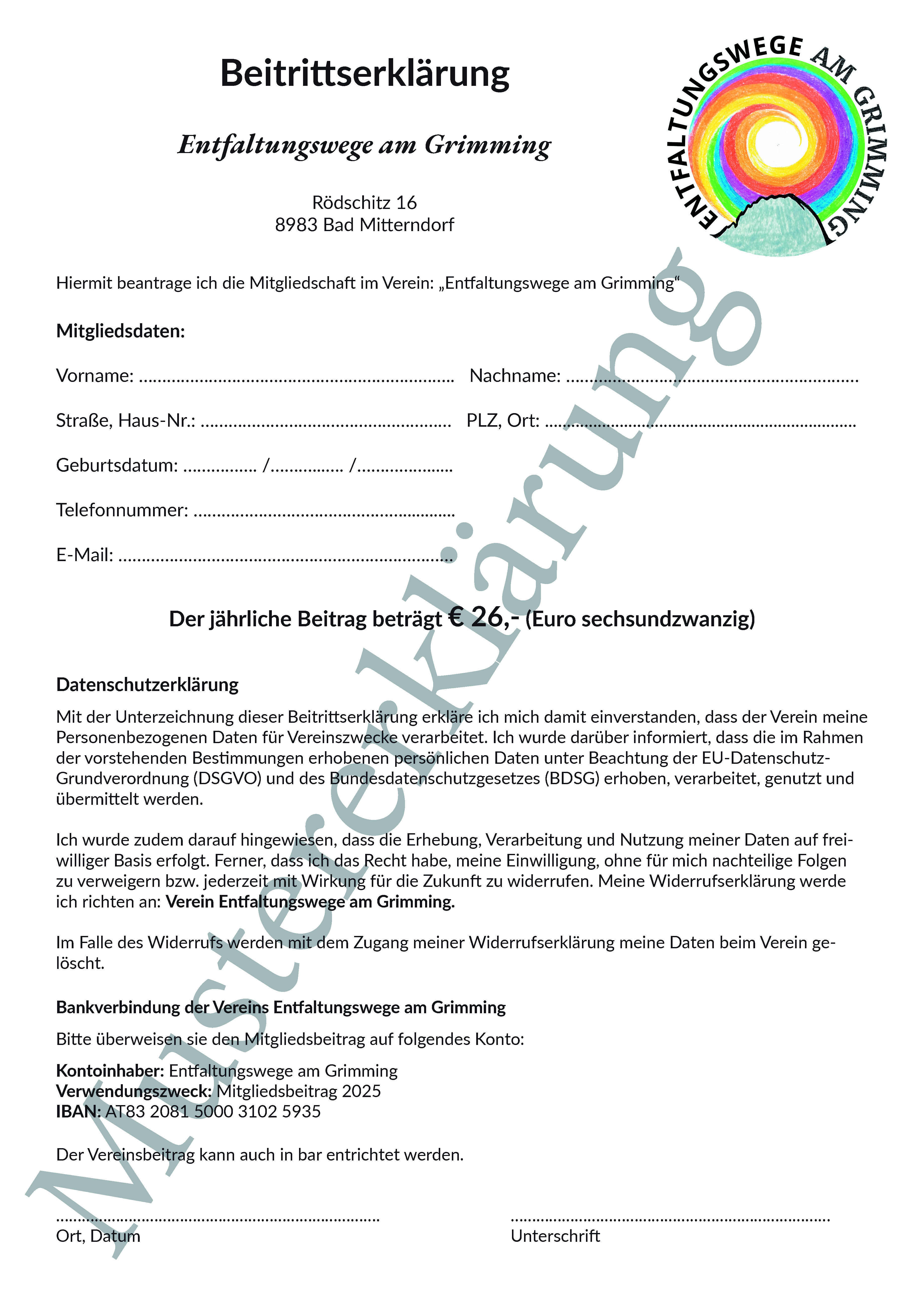 Beitrittserklärung Verein